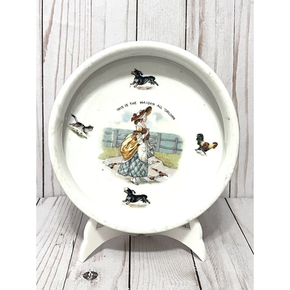Antique Baby Dish Maiden All Forlorn 3 Crown China Germany 1909-1916